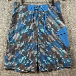 The North Face Board Shorts Boys Large (14-16) Blue/Black Geometric AOP Swimwear